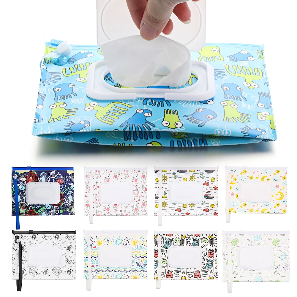 

Portable Wet Wipes Bag Wipes with Snap-Strap Flip Cover Cosmetic Pouch Tissue Box Carrying Case Outdoor Stroller Accessories