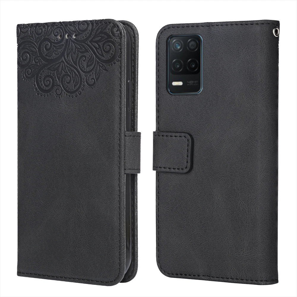 Роскошный кожаный чехол для Realme Q3 5G цветок тиснение RMX2103 RMX2193 кошелек флип-чехол