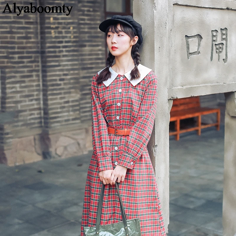 2020 японский стиль Mori Girl весна осень женское платье рубашка воротник Питер Пэн