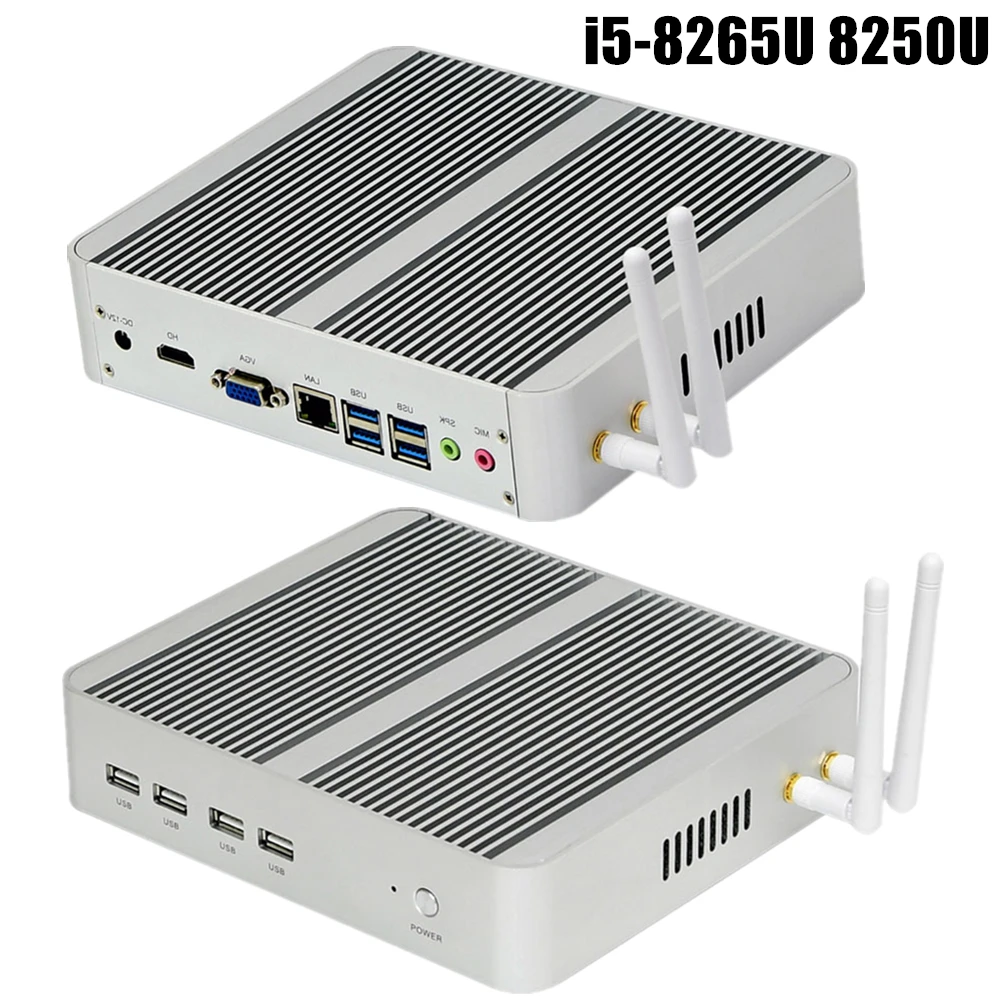 Мини ПК без вентилятора Intel Core i7 10510U 8565U i5 8265U 2 * DDR4 M.2 + Msata 2021 ''SATA 4K HTPC Nettop HDMI DP
