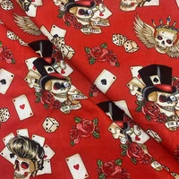 beautiful 100 cotton fabric red bottom skull poker pattern digital print sewing material diy home patchwork dress clothing