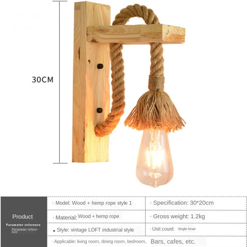 

Nordic Retro Hemp Rope Wall Lamp Creative Cool Hemp Rope Wall Lamp Bedroom Restaurant Corridor Bar Wall Lamp Indoor lighting
