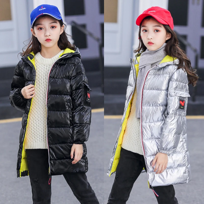 

Girls Warm winter down Coat fashion Long Kids Hooded Jacket coat for outerwear boys Clothes 4-14 years old
