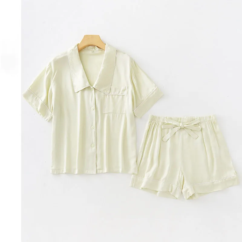 Spring and Summer Women's Pajamas Home Service Korean Version of Solid Color Short-Sleeved Shorts Two-Piece Ladies Pajamas