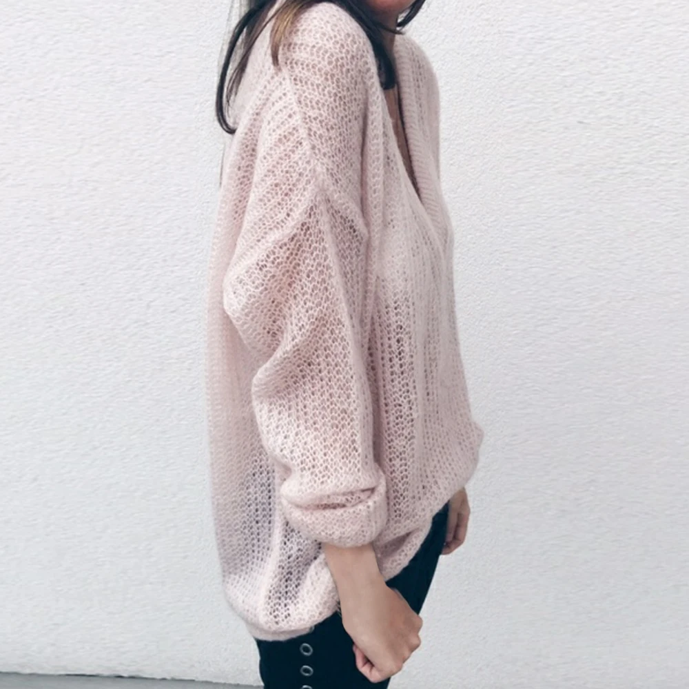 CALOFE 2019 осень зима базовый глубокий v-образный вырез трикотажный свитер для женщин