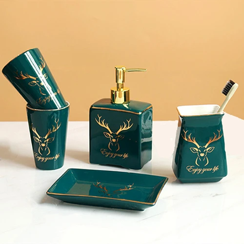 5PCS SET 1 Emerald Набор керамических аксессуаров для ванной комнаты, 5 шт., набор для украшения ванной комнаты, набор для рисования лосем, золотой поднос, 6 шт. в наборе - Цвет: 5PCS SET 1 Emerald