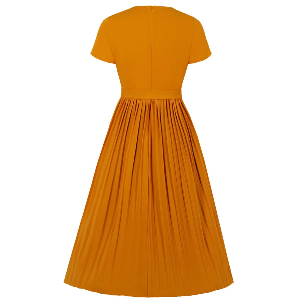Wipalo Women Retro Dress 60s Audrey Hepburn Solid Color Belts Vintage Round Neck Short Sleeves Party Vestidos Femme Robe | Женская