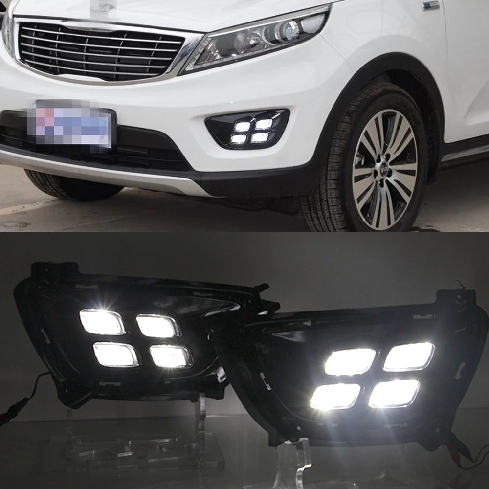 Автомобильные мигающие дневные ходовые огни для Kia Sportage R 2014 2015 дневсветильник