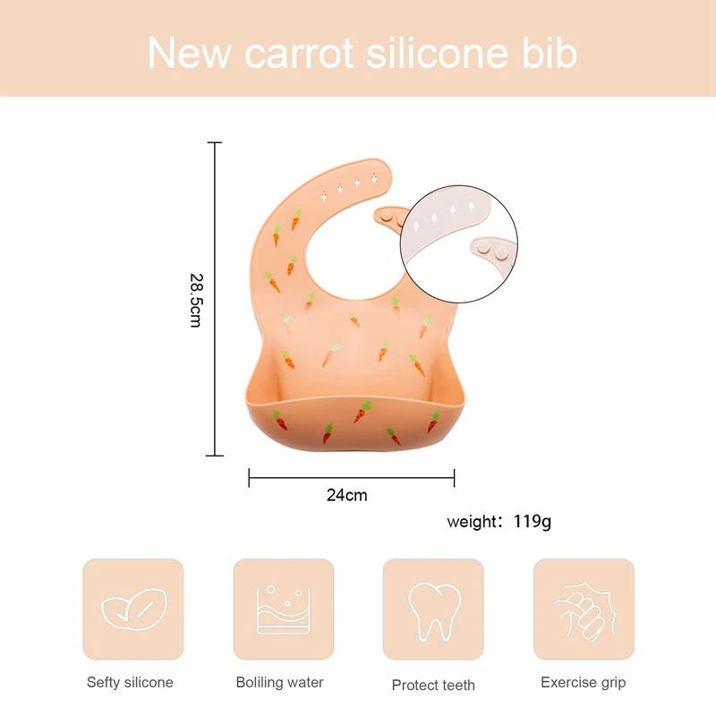 

Silicone Baby Bibs 1Pc Cartoon Carrot BPA Free Kids Newborn Baby Waterproof Stereo Feeding Tableware Bibs For Toddler Feedings
