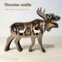 home decor sculpture display mold wooden forest bears craft figurine desktop ornament carving deer model creative xmas gifts