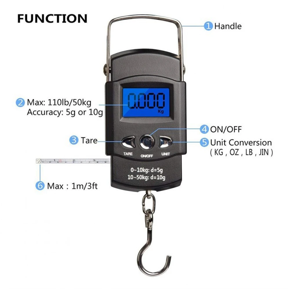 

50kg Digital Travel Fish Luggage Postal Hanging Hook Electronic Weighing Scale