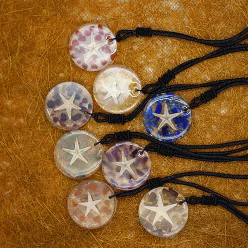 

LOOKER Trendy Healing Crystal Epoxy Starfish Necklace Natural Stone Quartz Rope Chain Resin Jewelry
