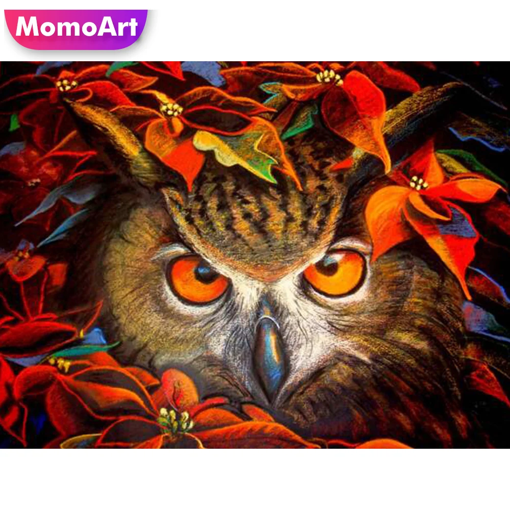 

Набор для алмазной вышивки MomoArt, картина Стразы с изображением совы, полная выкладка, квадратная мозаика, подарок на Хэллоуин