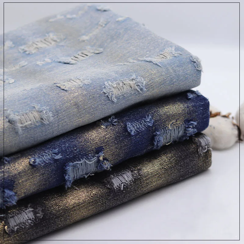 Trendy Tie-dye Bronzing Scratching Processing Denim Fabric DIY Vest Jacket Jeans Skirt Shoulder Bag Sewing Production Materials