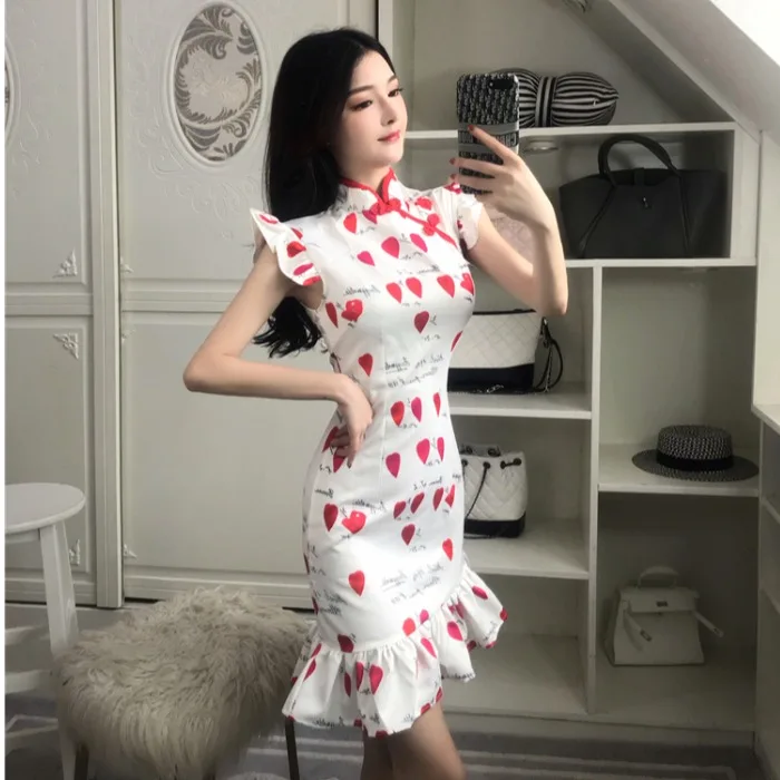 Китайское платье, красное и белое, cheongsam, современное, qipao, вечернее платье, для ночного клуба, ретро, cheongsam, рыбий хвост, юбка, бодикон, qi pao