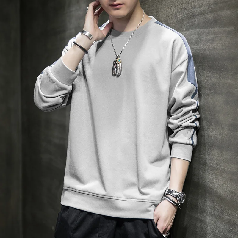 

2021 Spring New Japanese Solid Color Base Shirt Men Casual Minimalist Sweatshirt O-neck Embroidery Logo Plus Size Basic Pullover