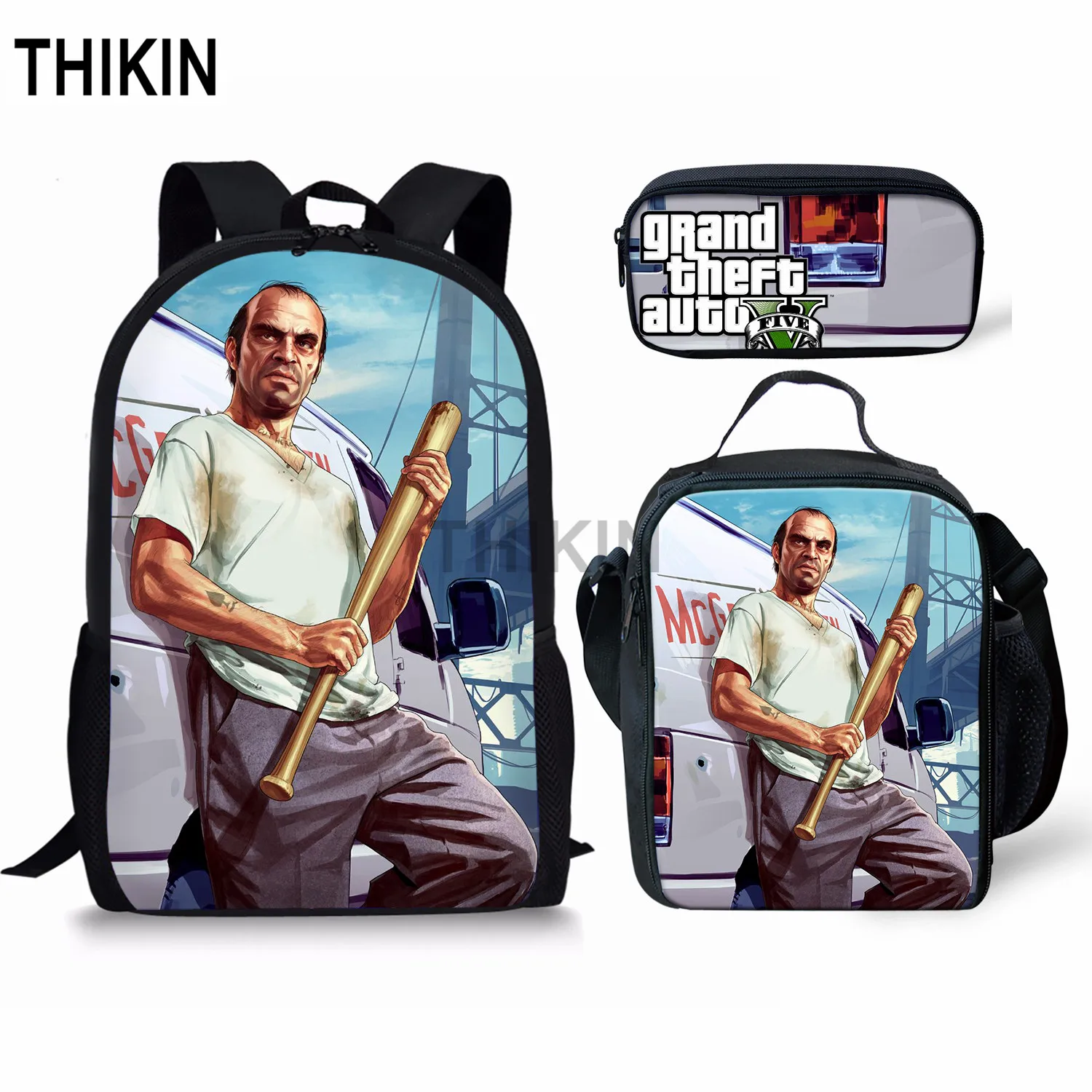 as picture THIKIN Grand Theft Auto школьные сумки для подростков мальчиков 3 шт./компл. сумки на плечо крутая игра GTA рюкзак комплект для детей; обувь для девочек; обувь для студентов; Mochila - Цвет: as picture