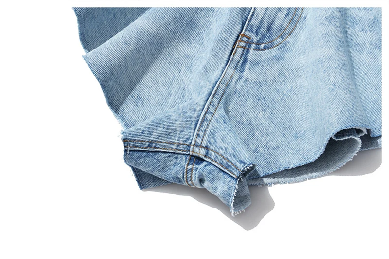 

Women Blue Denim Ruffles Cut Style Wide Leg Shorts New High Waist Loose Fit Trousers Fashion Spring Summer 2021