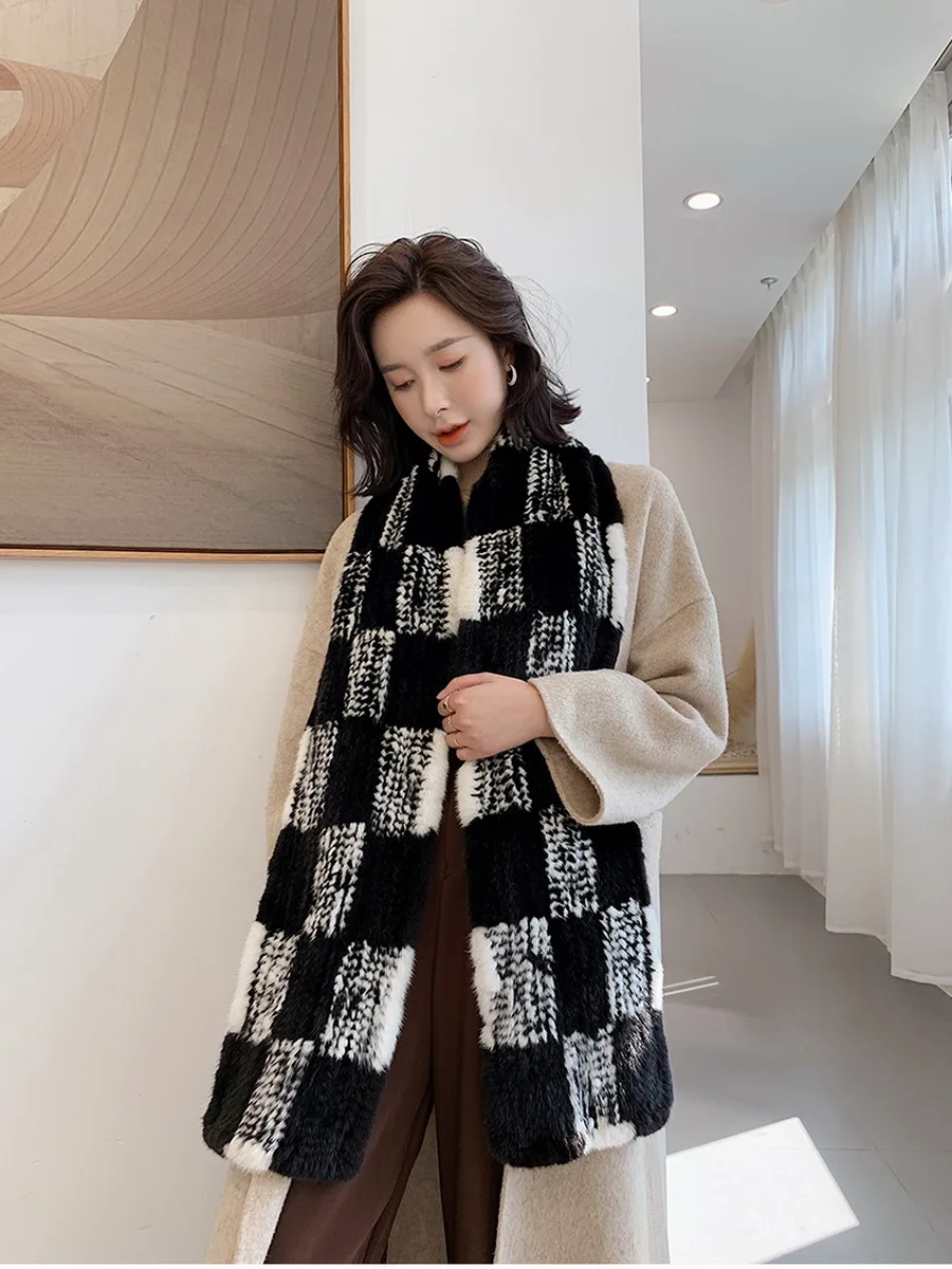 Бесплатная доставка Новый шарф из натурального меха норки вязаная меховая шаль