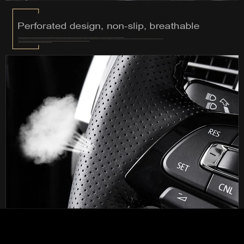 Черный DIY пользовательский сшитый вручную искусственный кожаный чехол рулевого