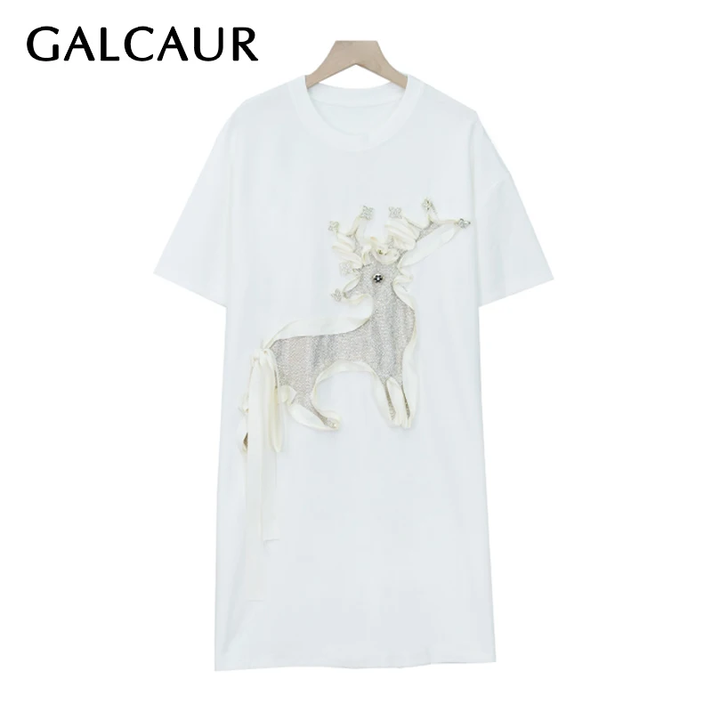 

GALCAUR Casual t shirt for women o neck short sleeve Patchwork Cartoon hit color designer loose t shirts female 2021 clothes new