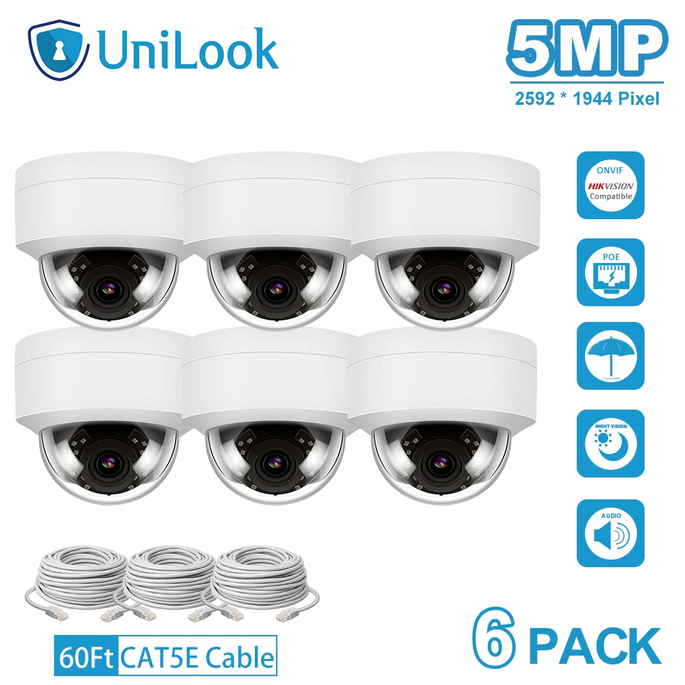 Камера видеонаблюдения UniLook 5 Мп HD POE 6 шт. посылка встроенный микрофон IP66 IR 30 м