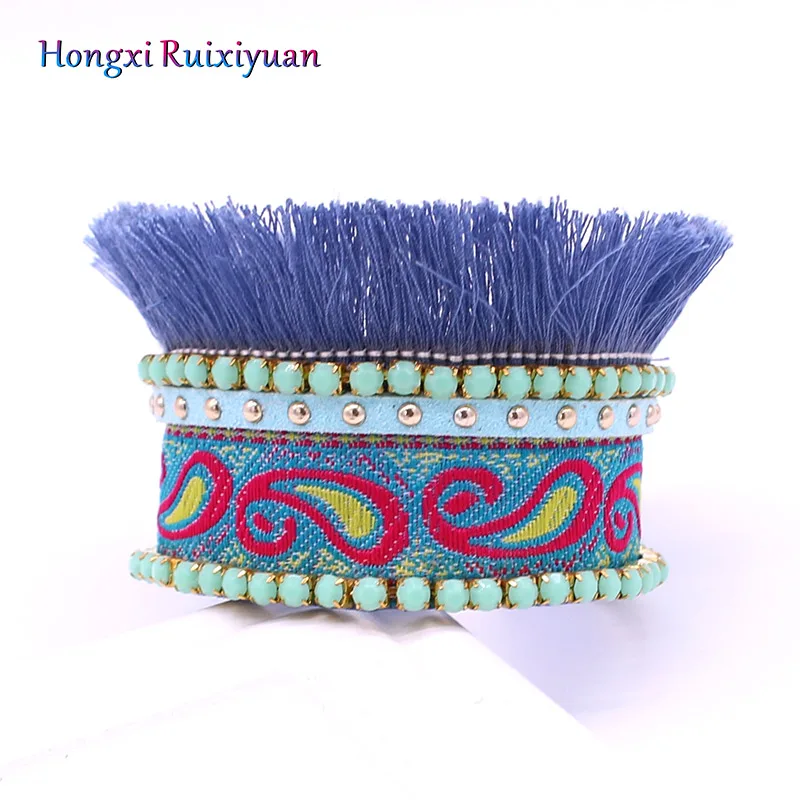 Новый кожаный браслет с высокой пленкой богемный винтажный узор стразы