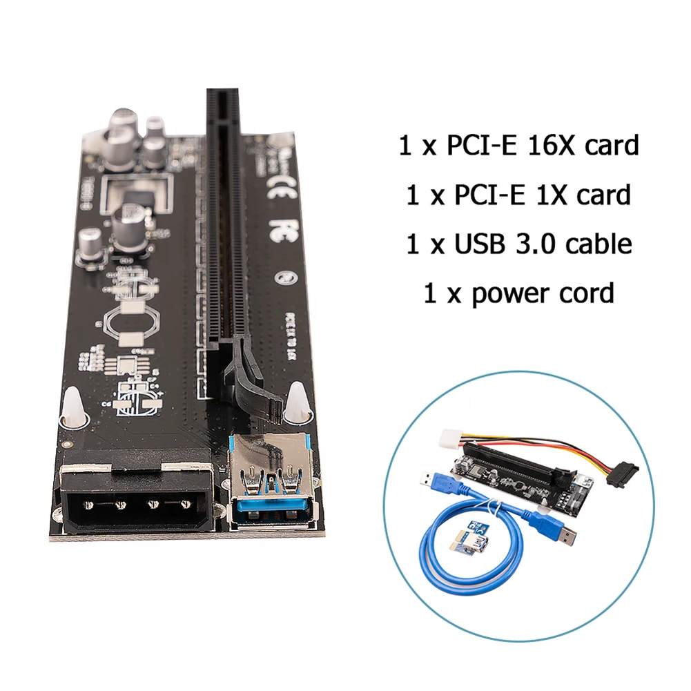 

PCIe 1X 4x 8x 16x Extender Riser USB 3.0 PCIE Riser Card Express Adapter SATA molex 15pin to 6pin 8pin Power Cable for Mining