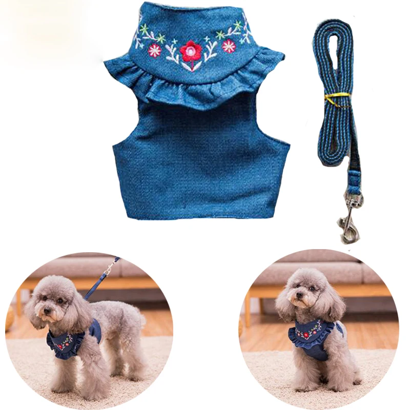 Dog Harness Vest Pet Puppy Leash Walking Traction Rope Jeans For Small Denim Pets Outdoors Accessories | Дом и сад