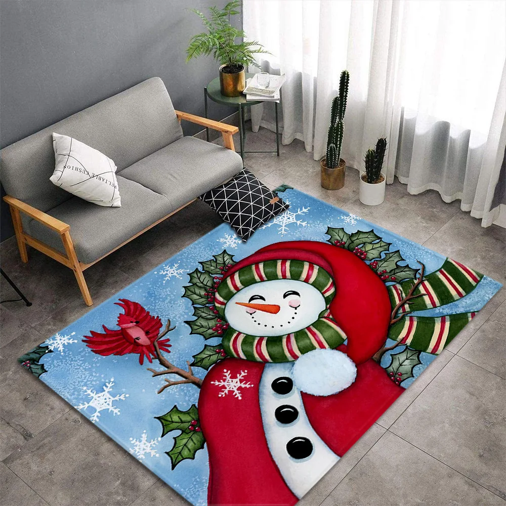 

Funny Snowman 3D Printed Carpet Soft Flannel Anti-slip Large Rug Merry Christmas Home Decoration for Living Room Bedroom Doormat