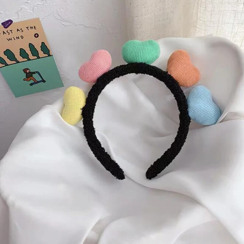 

Pink Heart Headband for Women Girls Wash Face lambswool Makeup Elastic Hair Band Coral Fleece Makeup Hairband Hair Accessories