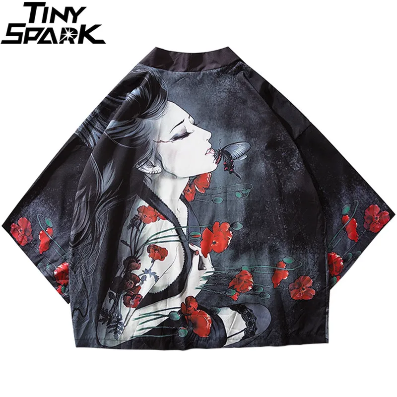 Японское кимоно с цветочным принтом сексуальная куртка для девочек хип хоп
