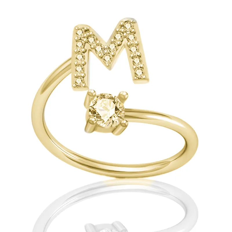 Кольца с кристаллами и алфавитом золотистого серебряного цвета A Z кольца