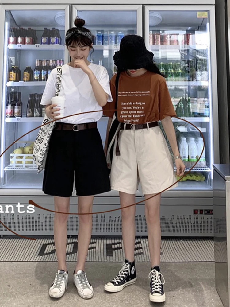 Летние брюки черные шорты женские летние Свободные корейские белые повседневные