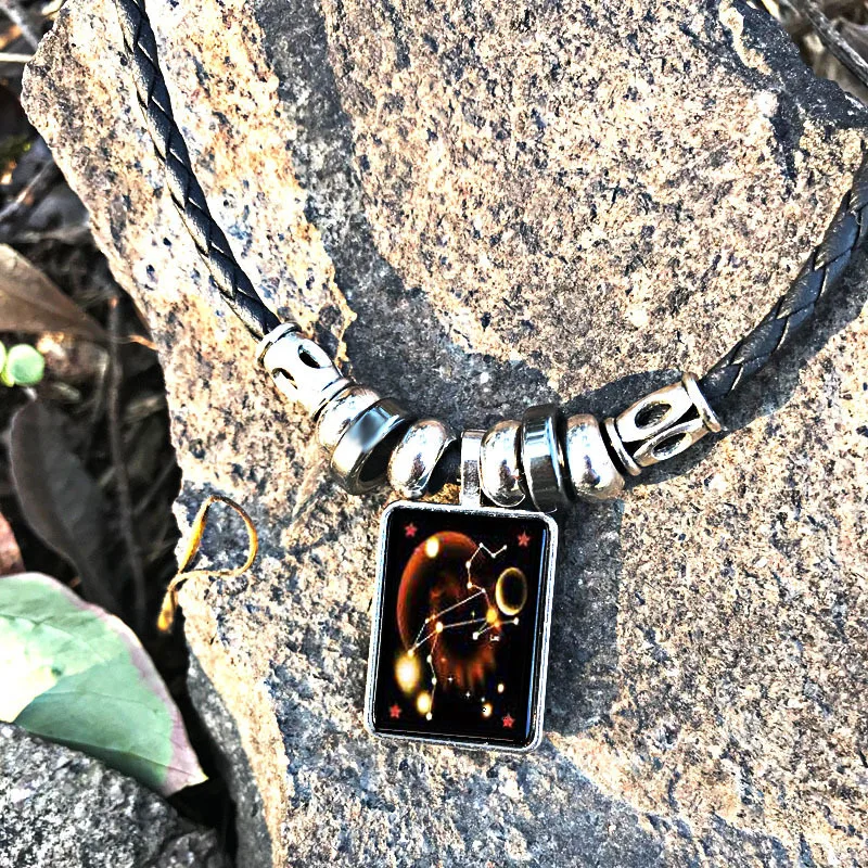 New Luminous Starry Sky 12 Constellation Necklace Pu Rope Rectangular Crystal Beaded Jewelry Fashion Trend Men's Necklaces Gifts |