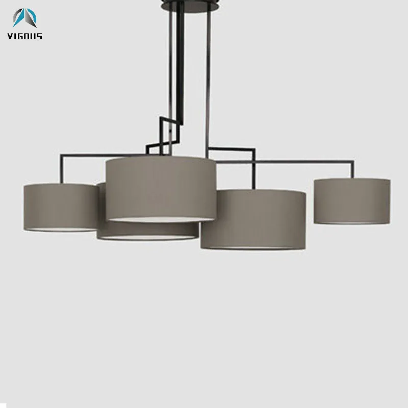 

Nordic Minimalism Fabric Lampshades Acrylic Mask Led Chandelier Living Room Matte Black Pendant Chandelier Lighting Luminarias