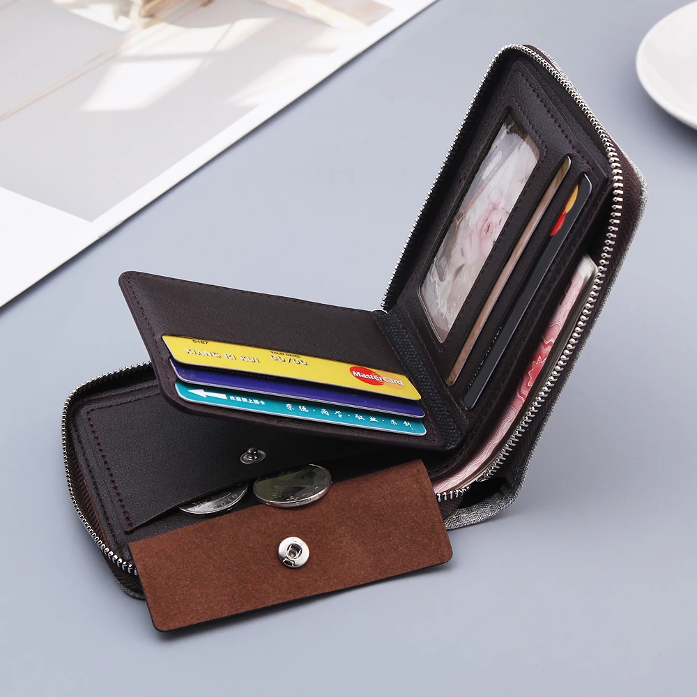 

2020 New Canvas Zipper Short Men's Wallet With Coin Pocket Clutch Purse Bag For Male Money Wallet Denim Card Holder