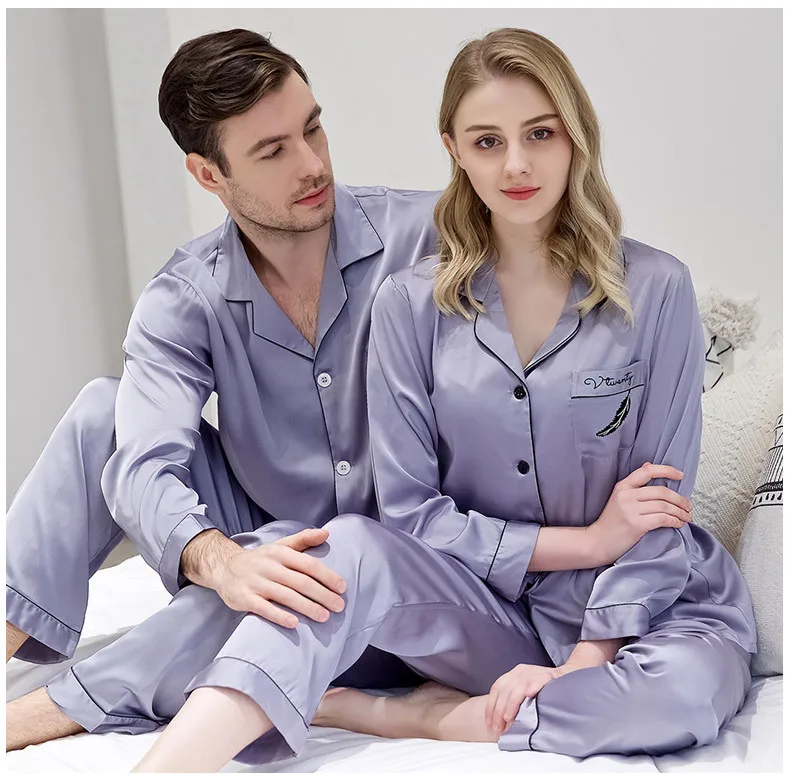Роскошный Пижамный костюм атласные шелковые пижамные комплекты пижамы для пар