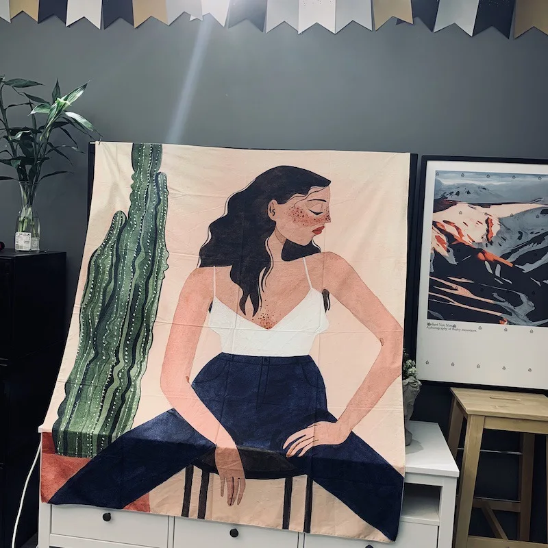 Гобелен настенные гобелены кактус девушка растения украшения гобелен ткань