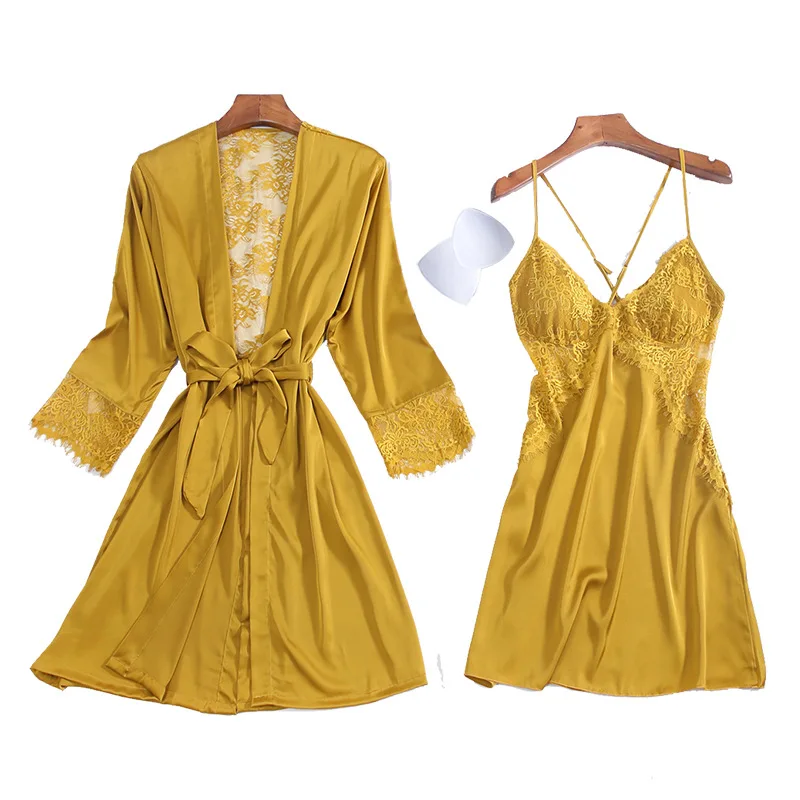 

Fiklyc underwear hollow out sexy women's backless nightdress + bathrobes two pieces robe & gown sets temptation woman pyjama set