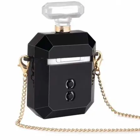 Black With chain CO флакон духов силиконовый чехол для airpods Pro Чехол защитный чехол для наушников Bluetooth беспроводной Чехол для наушников чехол для зарядного устройства чехол - Цвет: Black With chain
