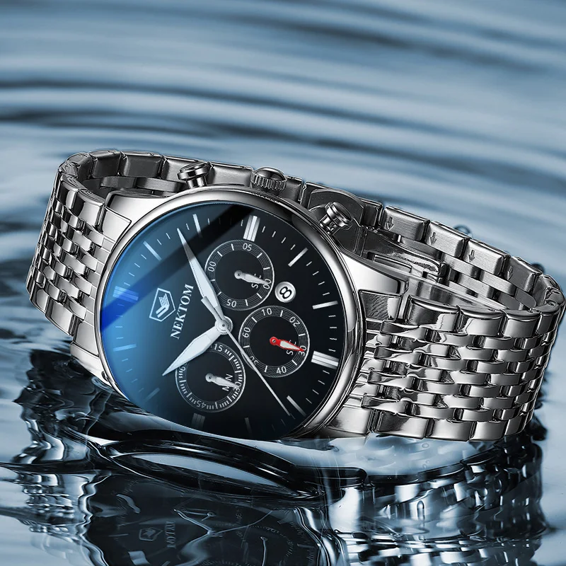 Часы наручные NEKTOM Мужские кварцевые роскошные брендовые золотистые с двойным