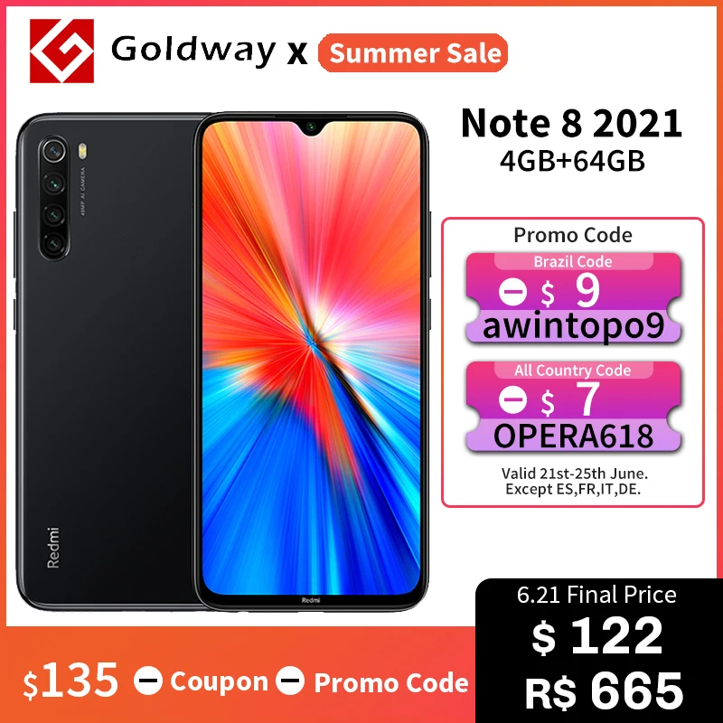 Глобальная версия Xiaomi Redmi Note 8 (2021) 4 Гб RAM 64 ГБ ROM мобильный телефон Helio G85 Octa Core 6 3