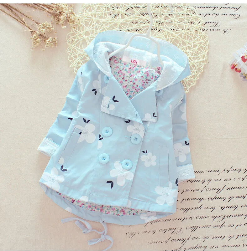 Новинка пальто для девочек Весенняя толстовка с капюшоном цветочным рисунком