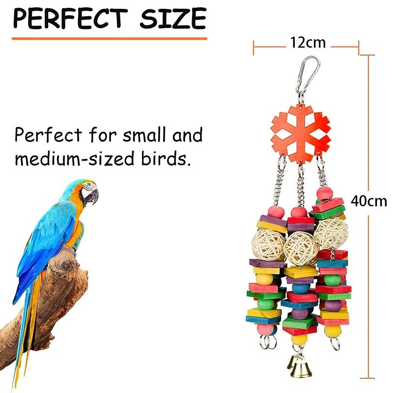 

Parrot Bird Block Chewing Toy, Multi Colored Natural Wooden Blocks Knots Bird Tearing Chewing Toys for All Birds