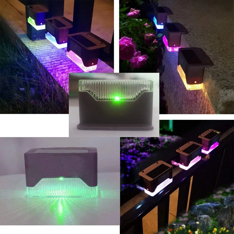 

HLZS-Solar Step Lights, 7 Color Solar Powered Stair Lights Outdoor Waterproof LED Solar Fence Lamp for Patio, Stairs