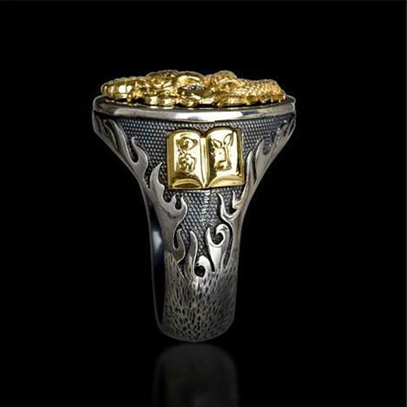 Мужское кольцо с фианитом золотистое и черное в стиле панк хип-хоп | Украшения