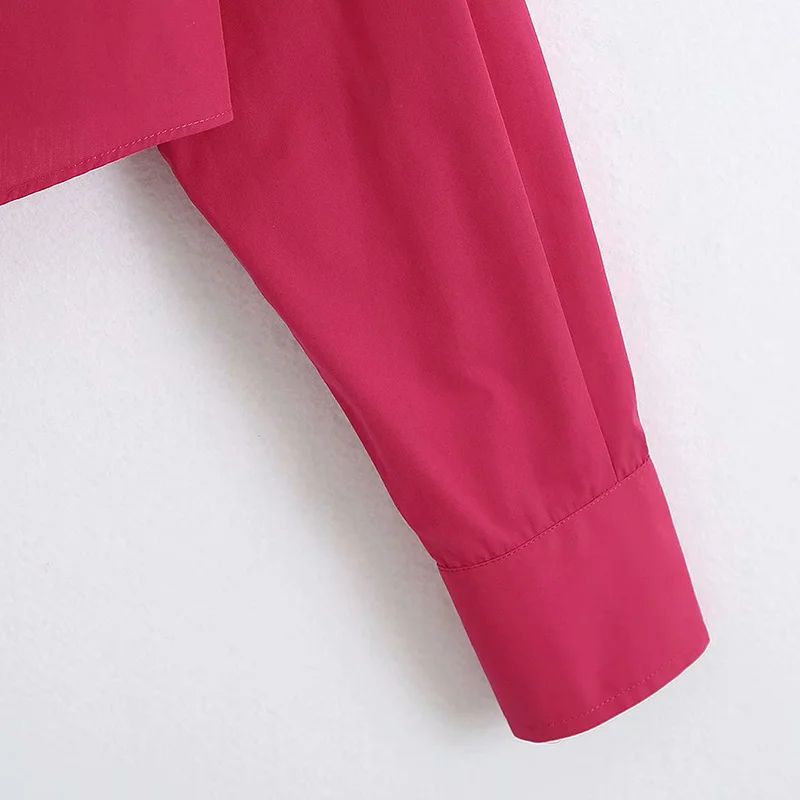 Женская винтажная блузка с отложным воротником однотонная короткая длинными