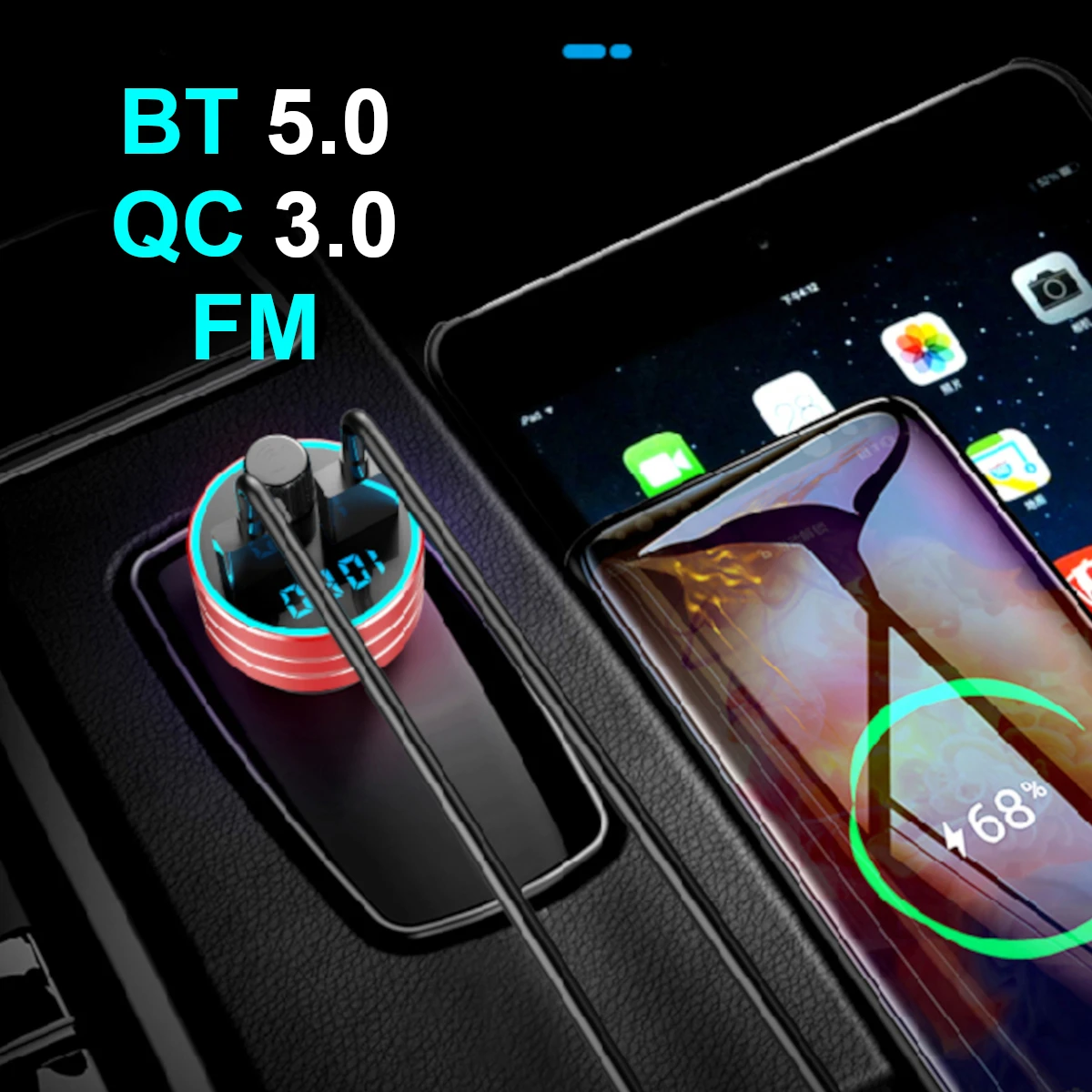 

Bluetooth 5,0 Автомобильный MP3-плеер FM передатчик Беспроводной громкой связи bluetooth гарнитура для Авто Аудио приемник авто Dual USB QC 3,0 быстро Зарядное устройство светодиодный Дисплей