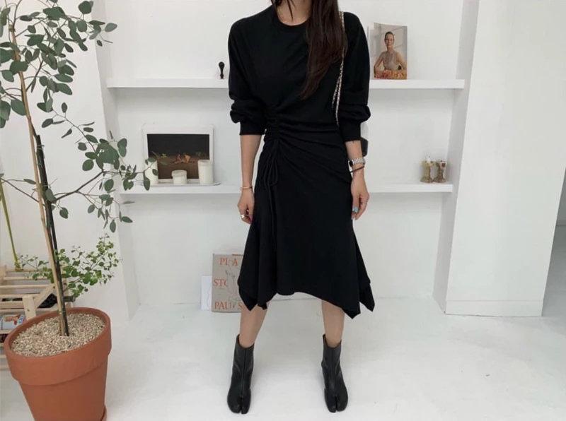 RUGOD Новое Осеннее длинное платье ropa mujer с круглым вырезом, в полоску, на шнуровке, тонкое асимметричное платье, модное женское Повседневное платье в Корейском стиле